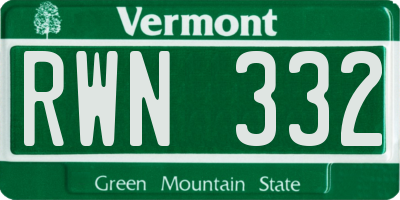 VT license plate RWN332