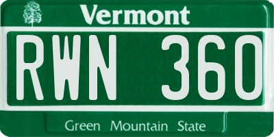 VT license plate RWN360
