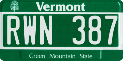 VT license plate RWN387