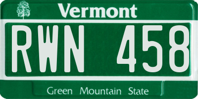VT license plate RWN458