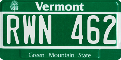 VT license plate RWN462