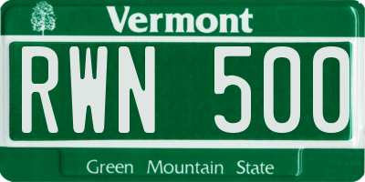 VT license plate RWN500