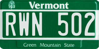 VT license plate RWN502