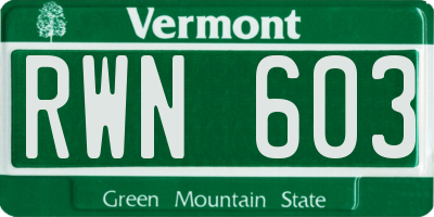 VT license plate RWN603