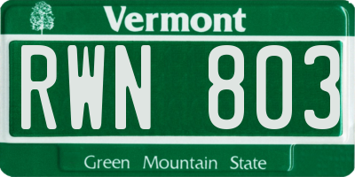 VT license plate RWN803