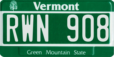 VT license plate RWN908