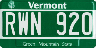 VT license plate RWN920