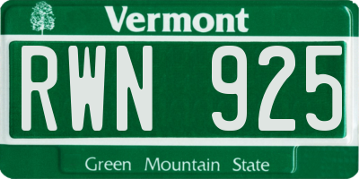 VT license plate RWN925