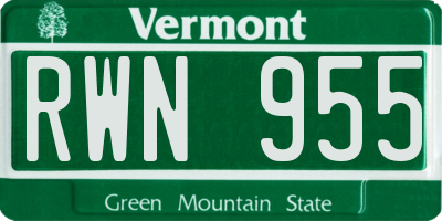 VT license plate RWN955