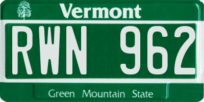 VT license plate RWN962
