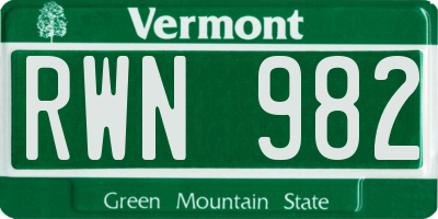 VT license plate RWN982