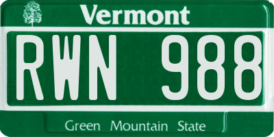 VT license plate RWN988