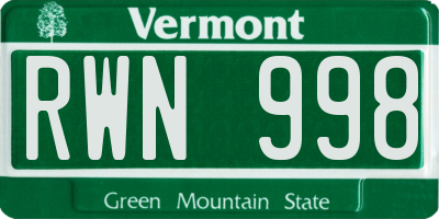 VT license plate RWN998