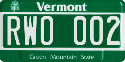 VT license plate RWO002