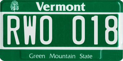 VT license plate RWO018