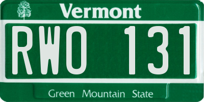 VT license plate RWO131