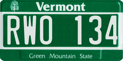 VT license plate RWO134