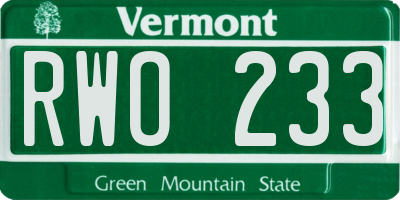 VT license plate RWO233