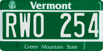 VT license plate RWO254
