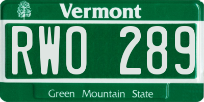 VT license plate RWO289