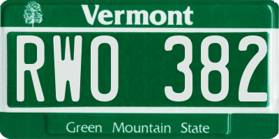 VT license plate RWO382