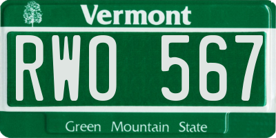 VT license plate RWO567