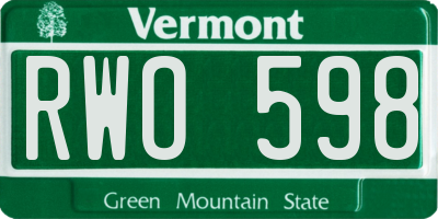 VT license plate RWO598