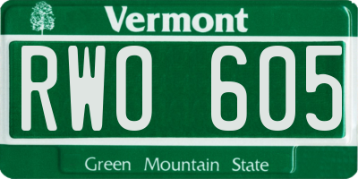 VT license plate RWO605
