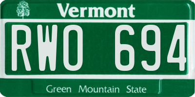 VT license plate RWO694