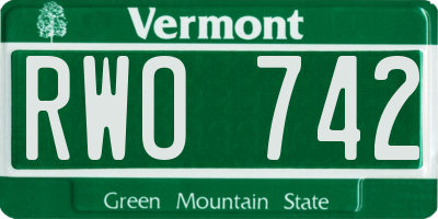 VT license plate RWO742