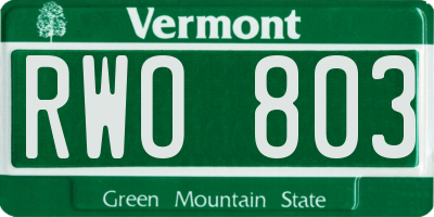 VT license plate RWO803