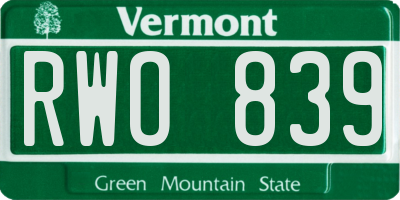 VT license plate RWO839