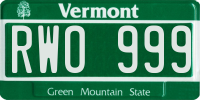 VT license plate RWO999