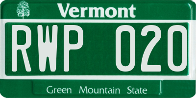 VT license plate RWP020
