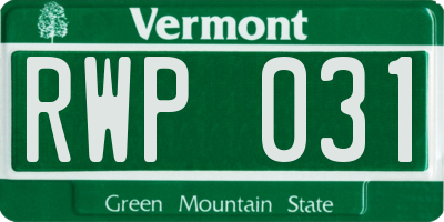 VT license plate RWP031