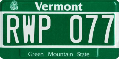 VT license plate RWP077