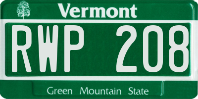 VT license plate RWP208