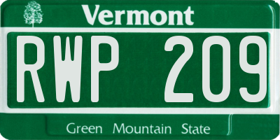 VT license plate RWP209