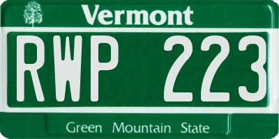 VT license plate RWP223
