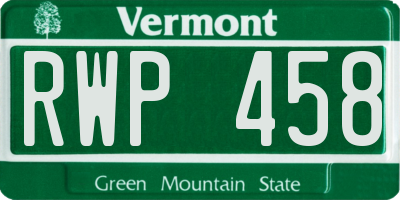 VT license plate RWP458