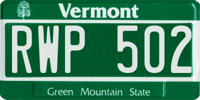 VT license plate RWP502