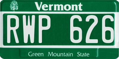 VT license plate RWP626