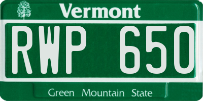 VT license plate RWP650
