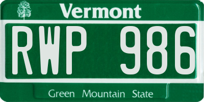 VT license plate RWP986