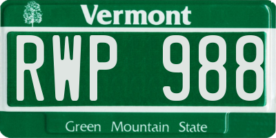 VT license plate RWP988