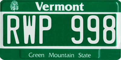 VT license plate RWP998