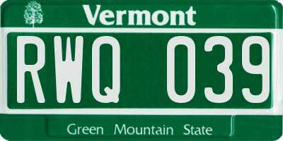 VT license plate RWQ039
