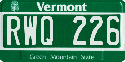 VT license plate RWQ226