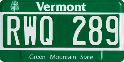 VT license plate RWQ289
