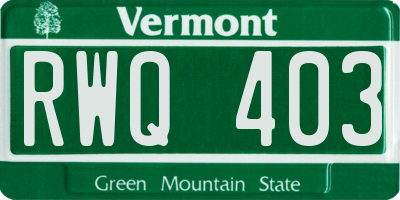 VT license plate RWQ403